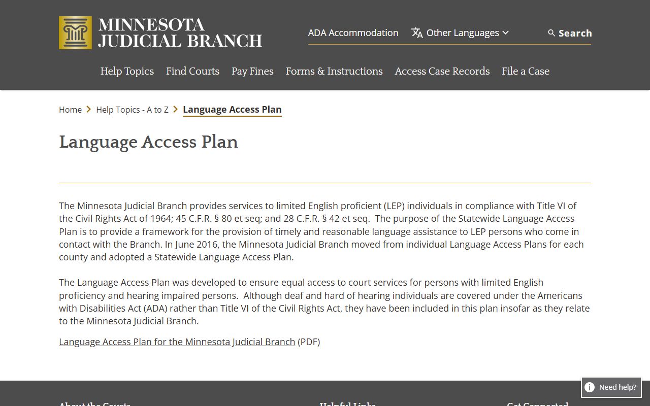Beltrami County Court Administrator records language access plans
