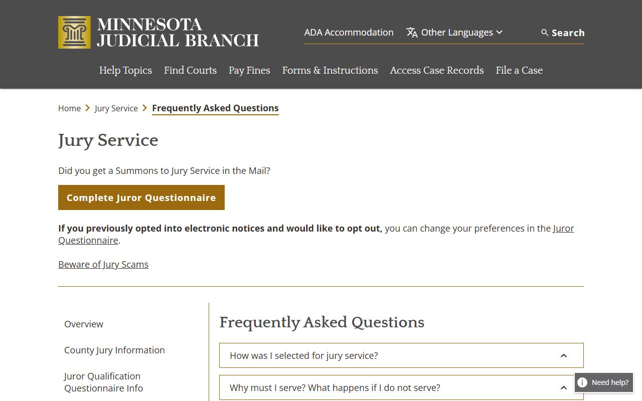 Beltrami County court dockets Minnesota jury FAQ