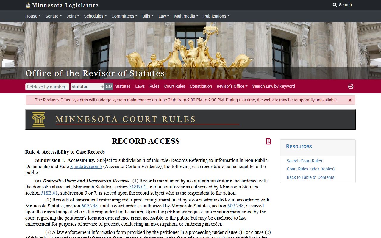 Beltrami County court records public access Rule 4
