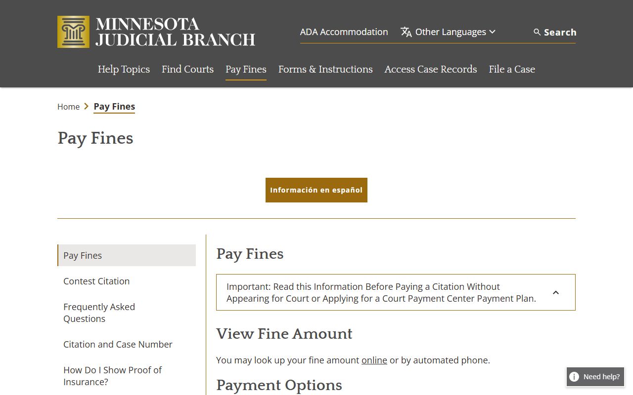 Beltrami County traffic court records Minnesota pay a fine citation page