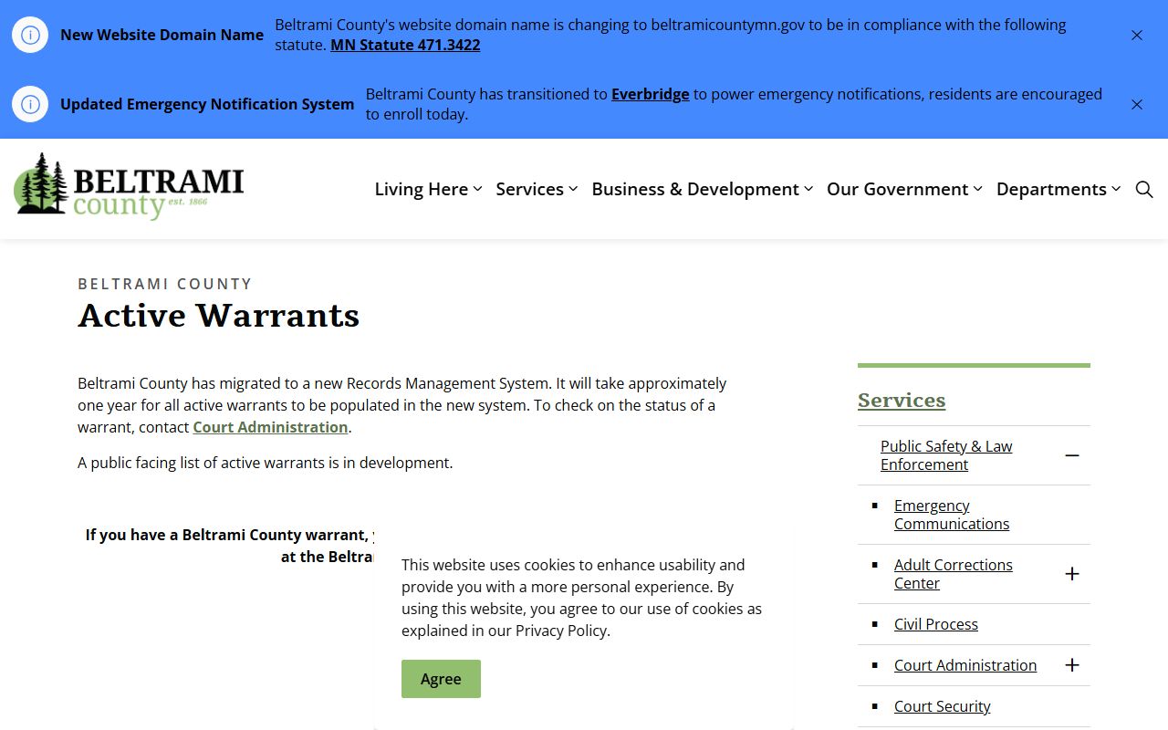 Beltrami County warrant records active warrant page notice